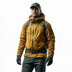 Randonneur dans une veste imperméable et