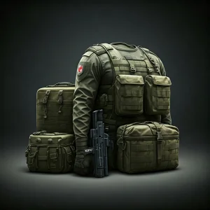 Ein Notfallset für den Haushalt mit einer Rucksack-Tasche,