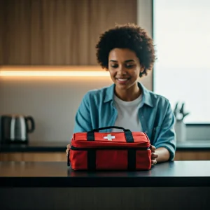 مجموعة الإسعافات الأولية باللون الأحمر أو الأبيض
