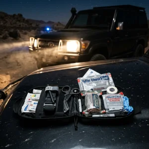 Comparativa lado a lado de un botiquín estándar de auto frente a un kit de trauma vehicular
