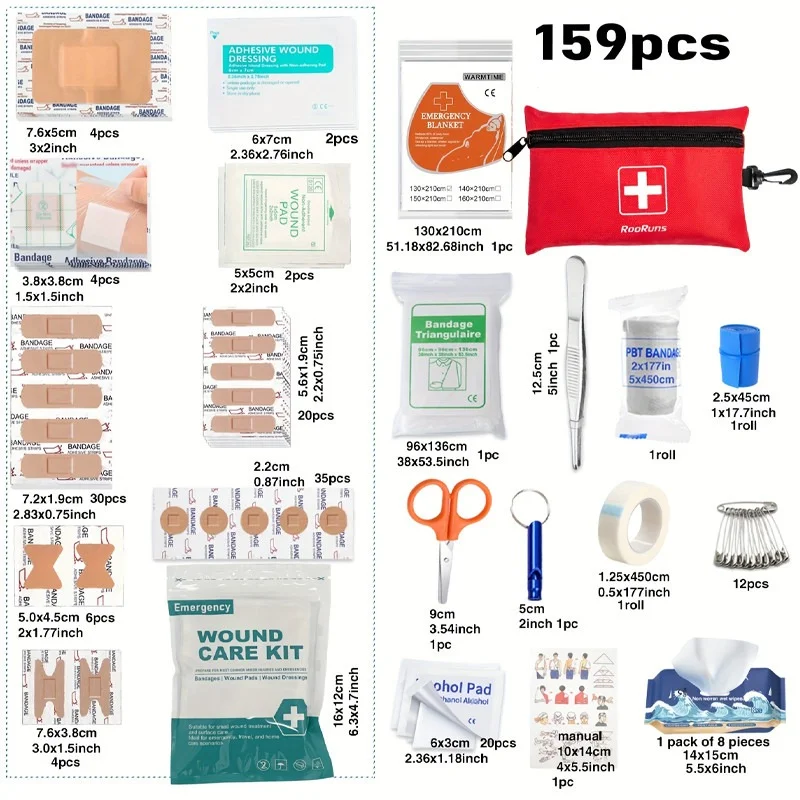 Trousse de premiers secours ouverte de style militaire affichant divers éléments médicaux