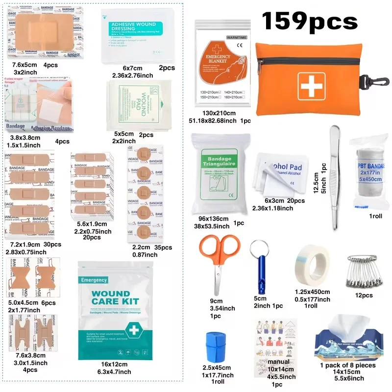 Trousse de premiers secours ouverte de style militaire affichant divers éléments médicaux