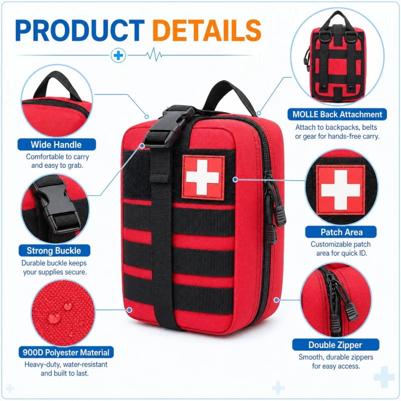 Tactical IFAK trauma first aid kit: rugged red