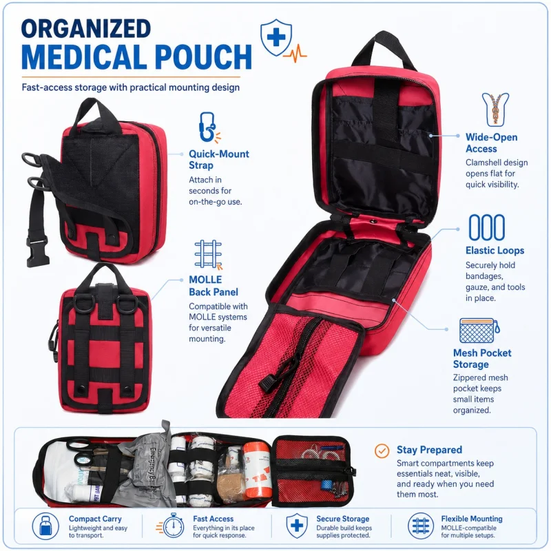 Tactical IFAK trauma first aid kit: rugged red