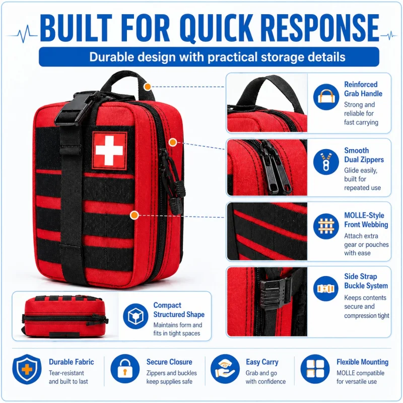 Tactical IFAK trauma first aid kit: rugged red